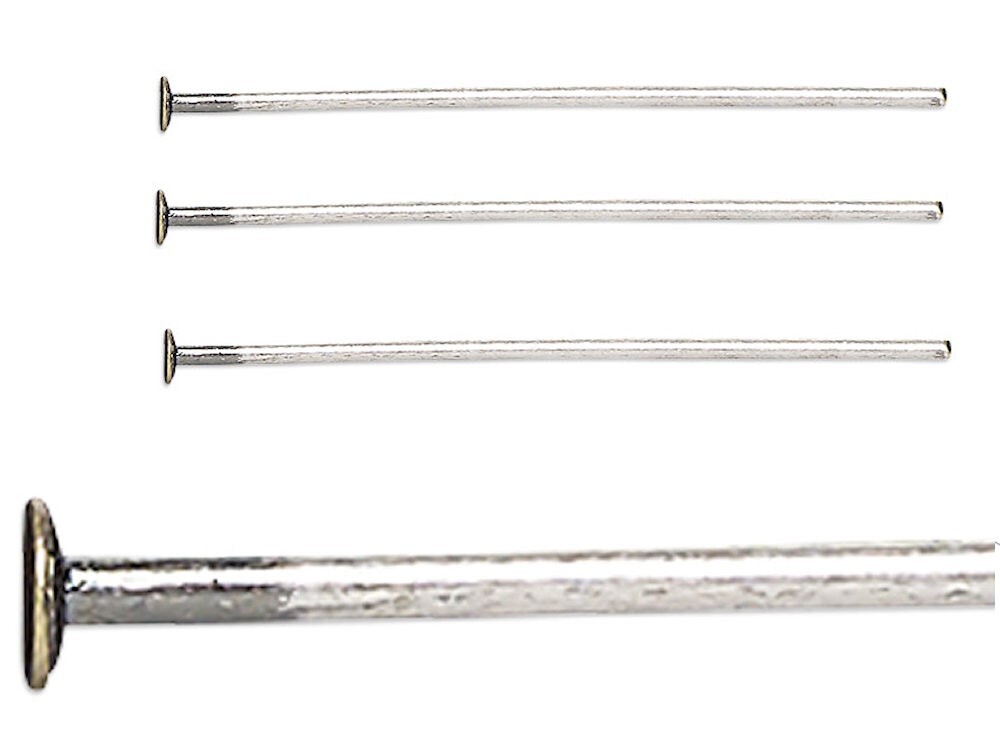 100 Antiqued Silver Plated Brass 21 Gauge 2″ Long Standard Head Pins