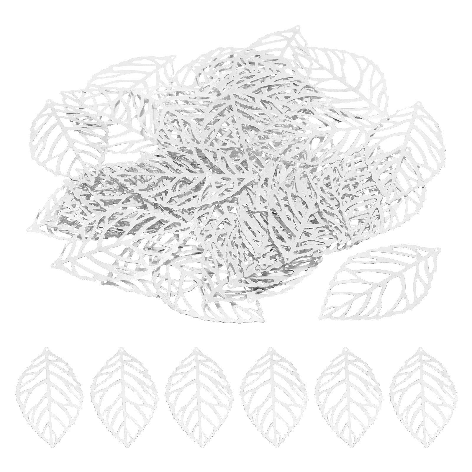54mm Leaf Pendants, 50 Pack Metal Tree Leaf Beads Leaves Charm Style 1, Nickel