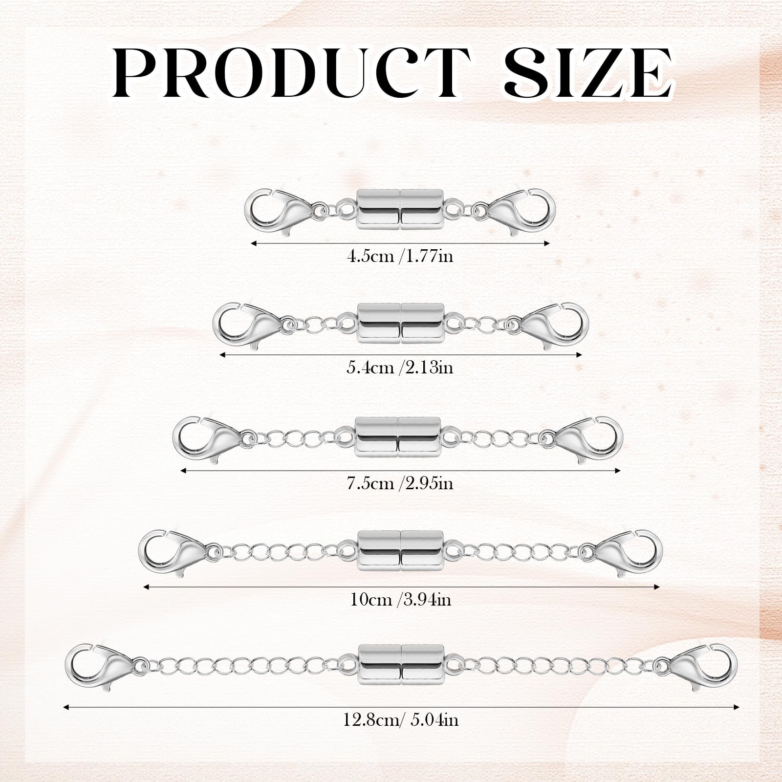 5Pcs Silver Magnetic Necklace Extender, Magnetic Necklace Clasps and Closures w