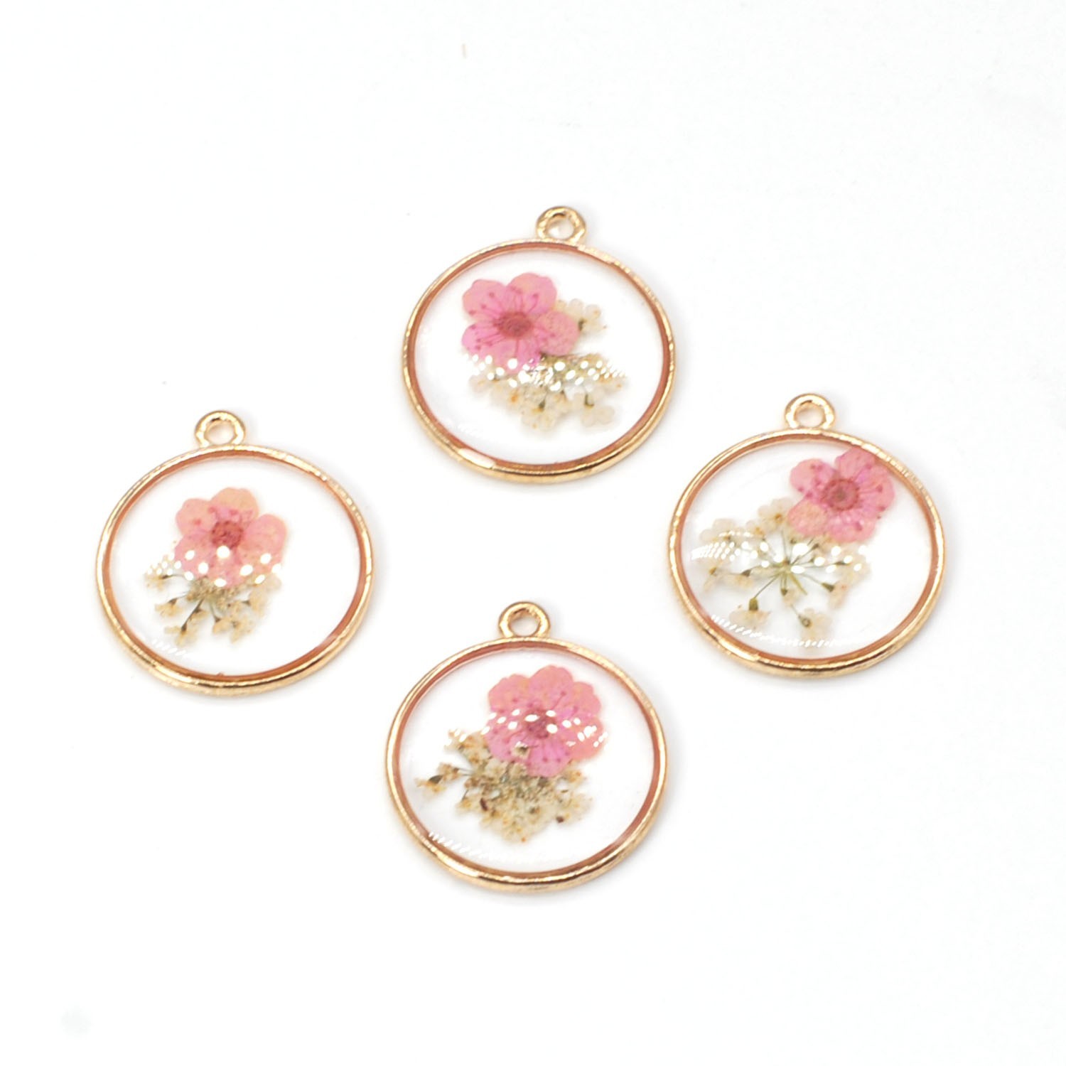 4PCS KC Gold Tone Dried Pressed Flower Resin Daffodil, Queen Anne’s Lace GYX1902