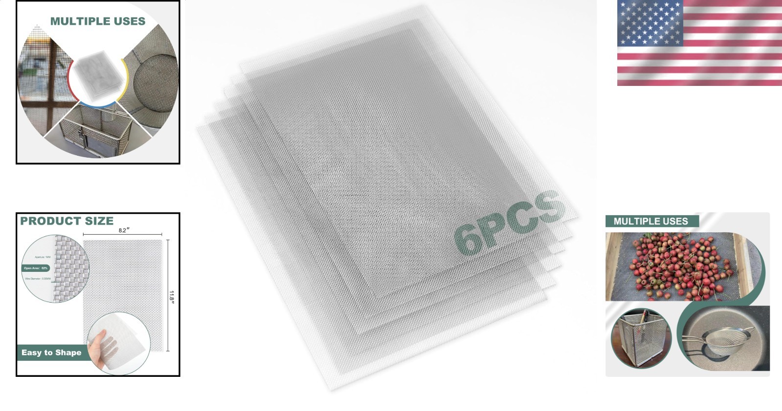 Durable 304 Stainless Steel Wire Mesh 6PCS 1mm Hole Commercial Filter Screen