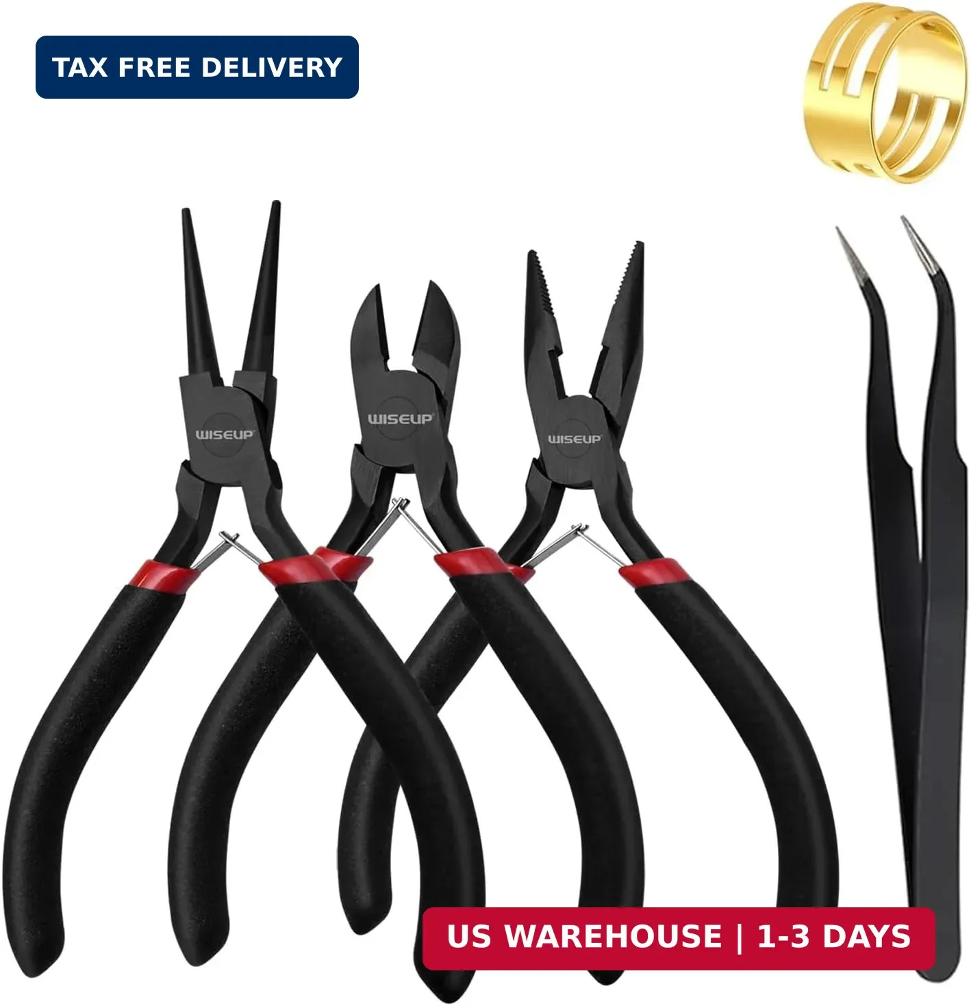 WISEUP 3 Pcs Jewelry Pliers Set – Needle/Chain Nose, Round Nose and Wire Cutters