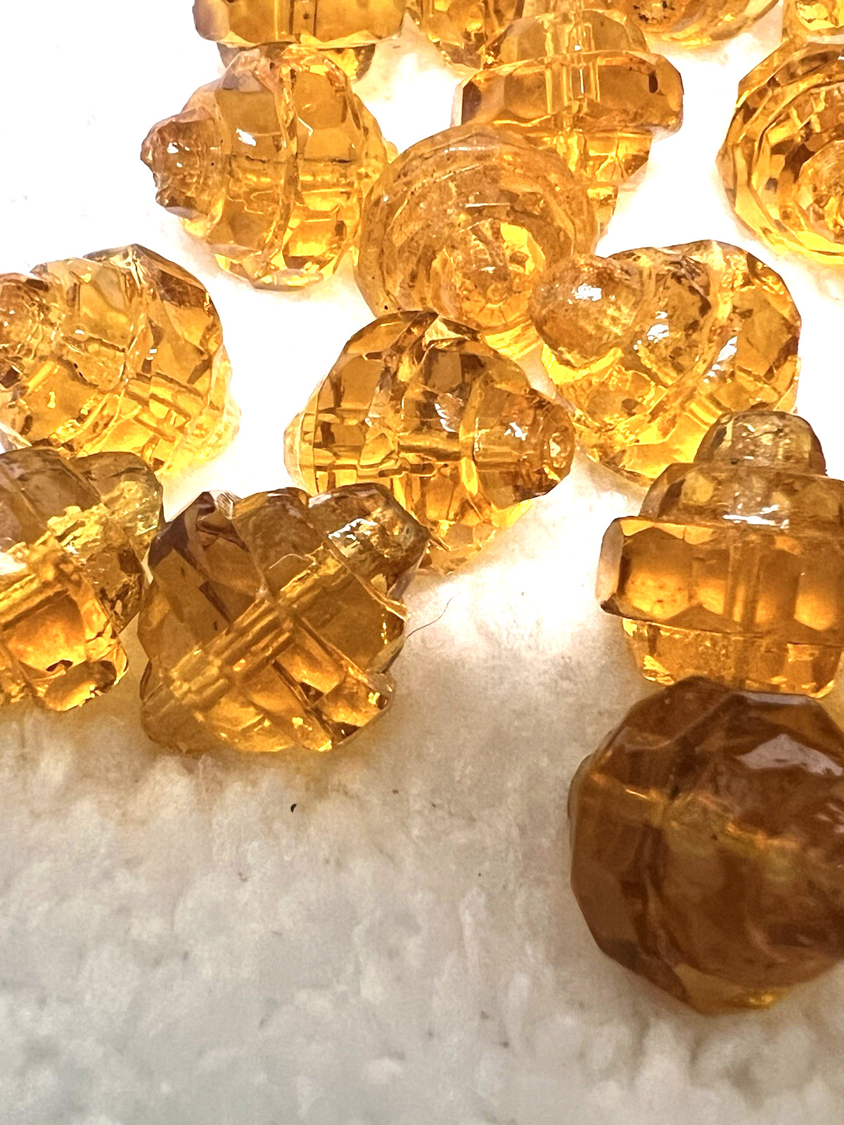 23 Vintage Art Glass Beads Light Amber Stacked Deco Bicone 5/8 L x 1/2 W