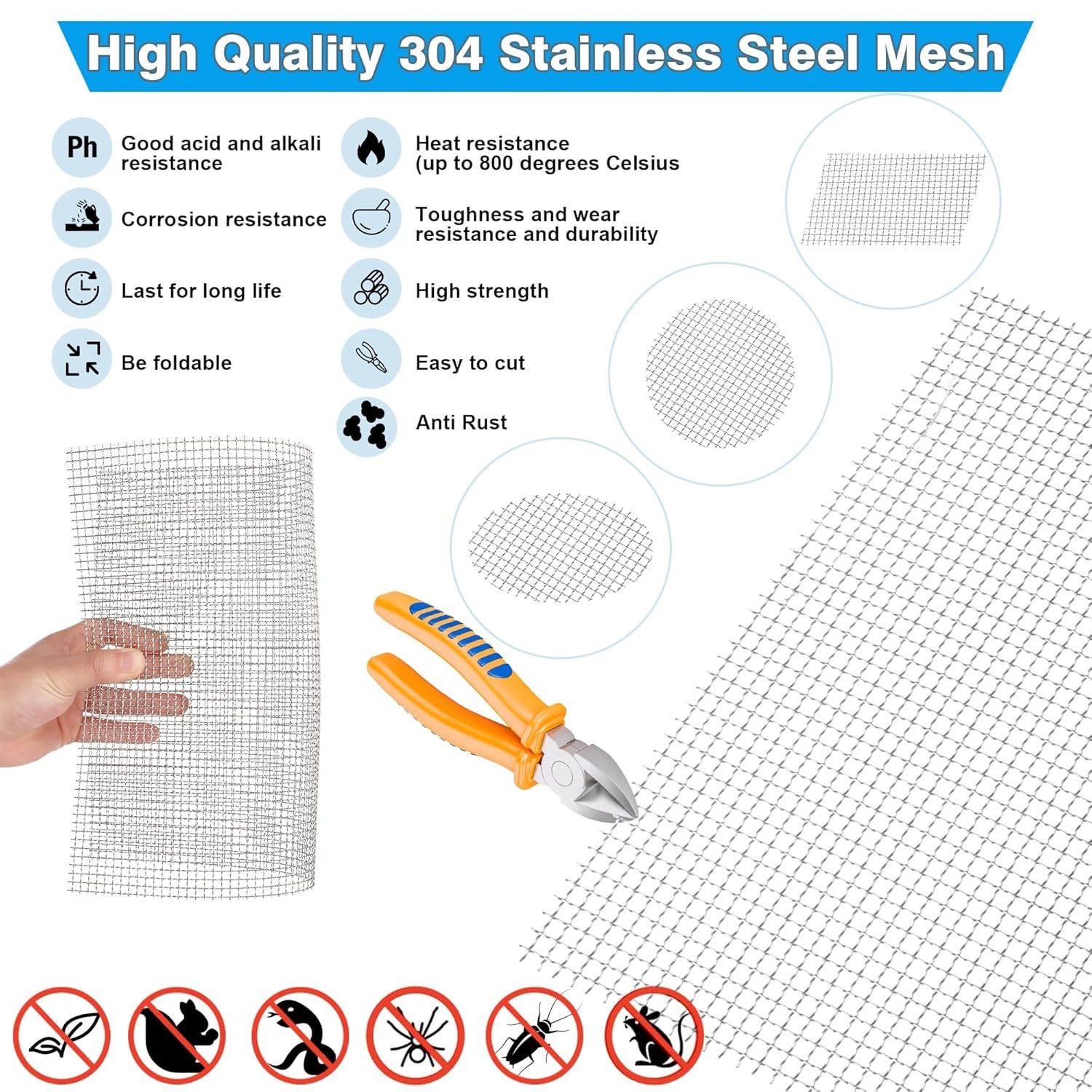 Versatile 2-Pack 304 Stainless Steel Crimped Mesh, 5 Mesh for Multiple Uses