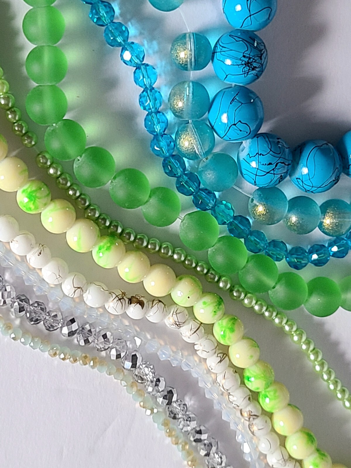 10 StrandS Glass Bead Soup Lot Jewelry Making Blue Green Fusion Assorted Mix DIY