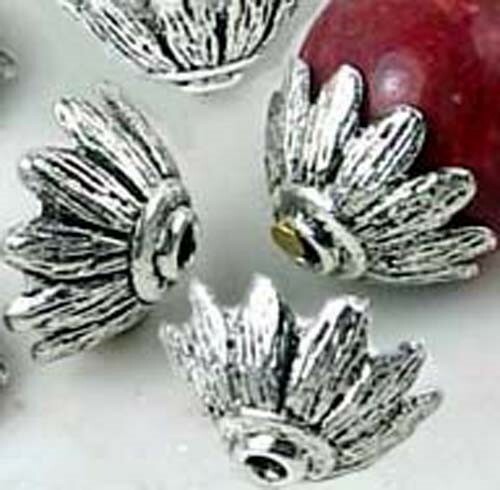 10 Antique Silver Pewter Petal Caps Beads 14mm