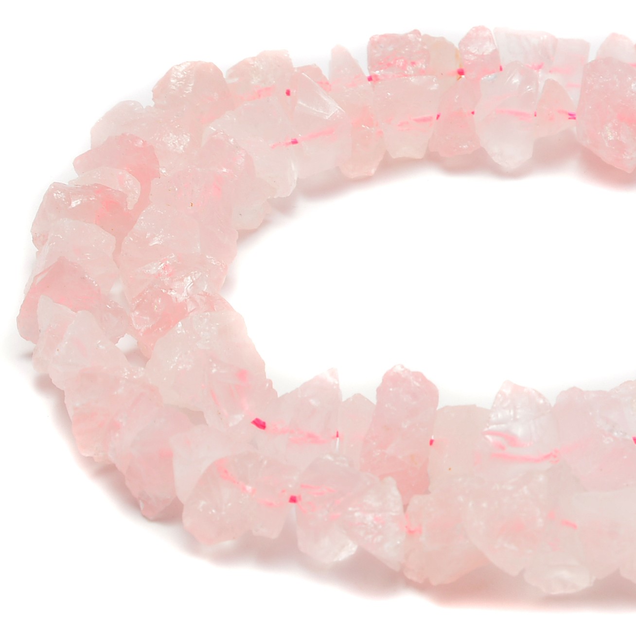 Rose Quartz Rough Nugget Chunks Center Drill Beads Approx 7x15mm 15.5″ Strand