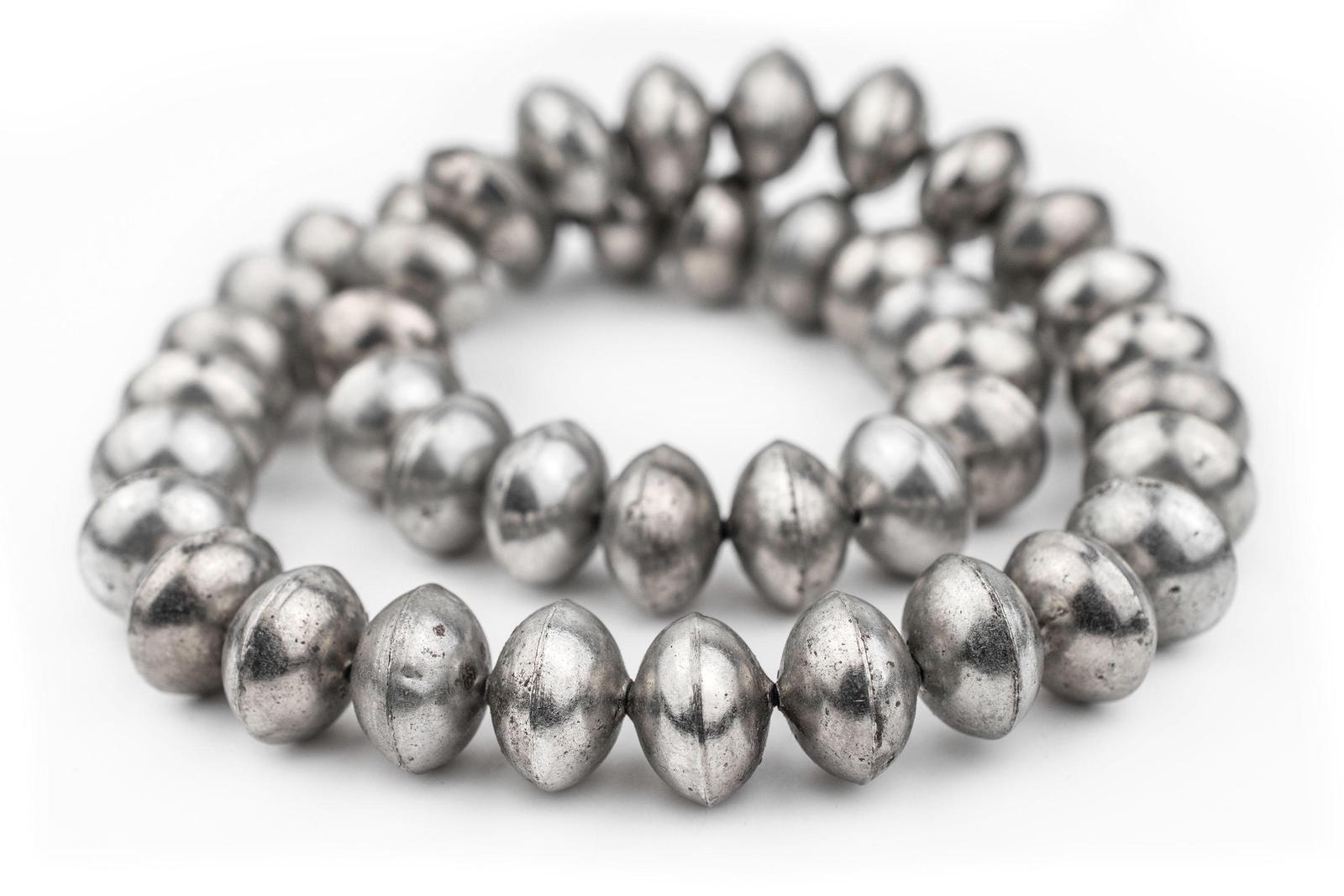 Ethiopian Silver Saucer Beads 20mm African White Metal Large Hole 24 Inch Strand