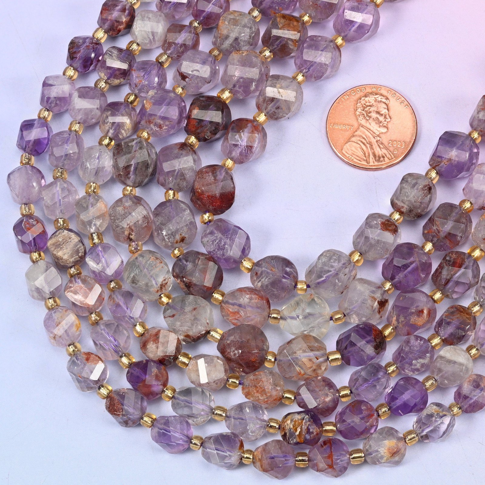 Super 7 Phantom Faceted Spiral Twist Beads: Size 8mm 10mm, Jewelry Making