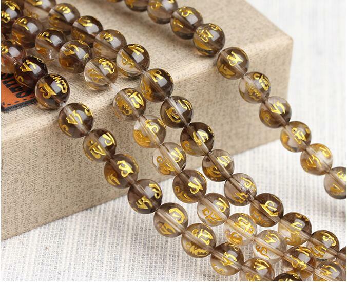 8-12mm Tibetan Gray Crystal Carve Mantra Om Mani Padme Hum Loose beads 15″