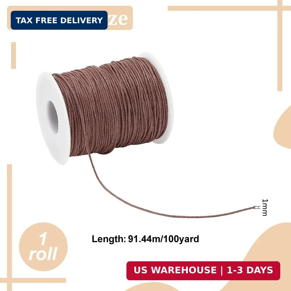 PH PandaHall 1mm Brown Waxed Cotton Cord 100 Yards Thread Jewelry Craft String