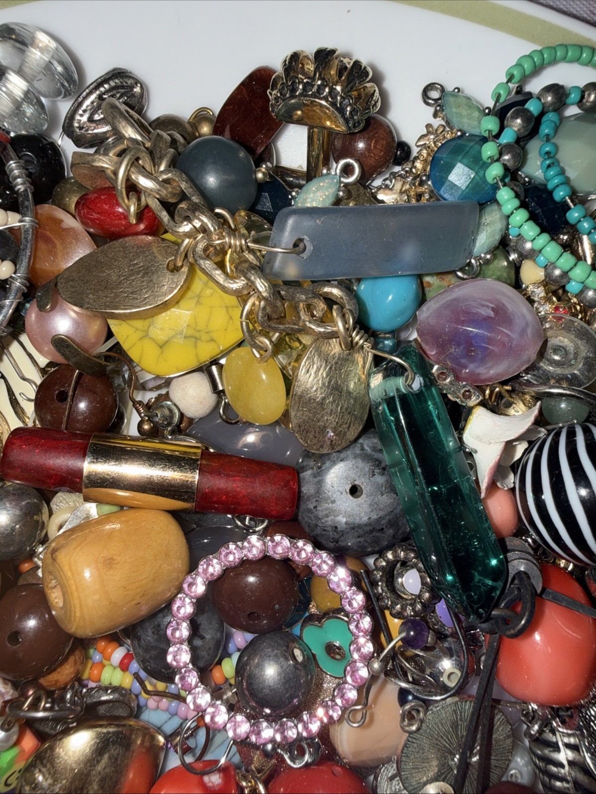 Huge Craft Lot, Stone, Beads, Broken Jewelry, Findings! 2.2 Lbs Fun Lot!
