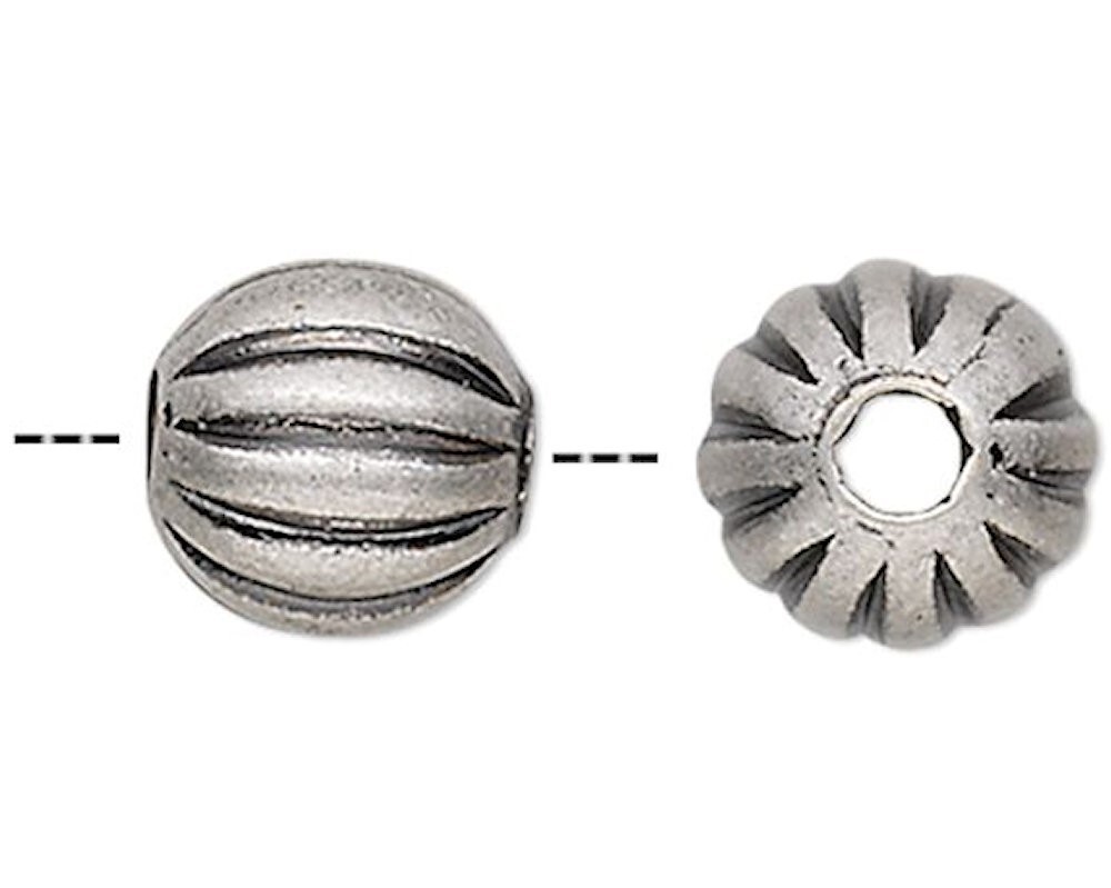 100 Antiqued Silver Plated Brass 4mm Corrugated Round Beads with 0.8mm Hole