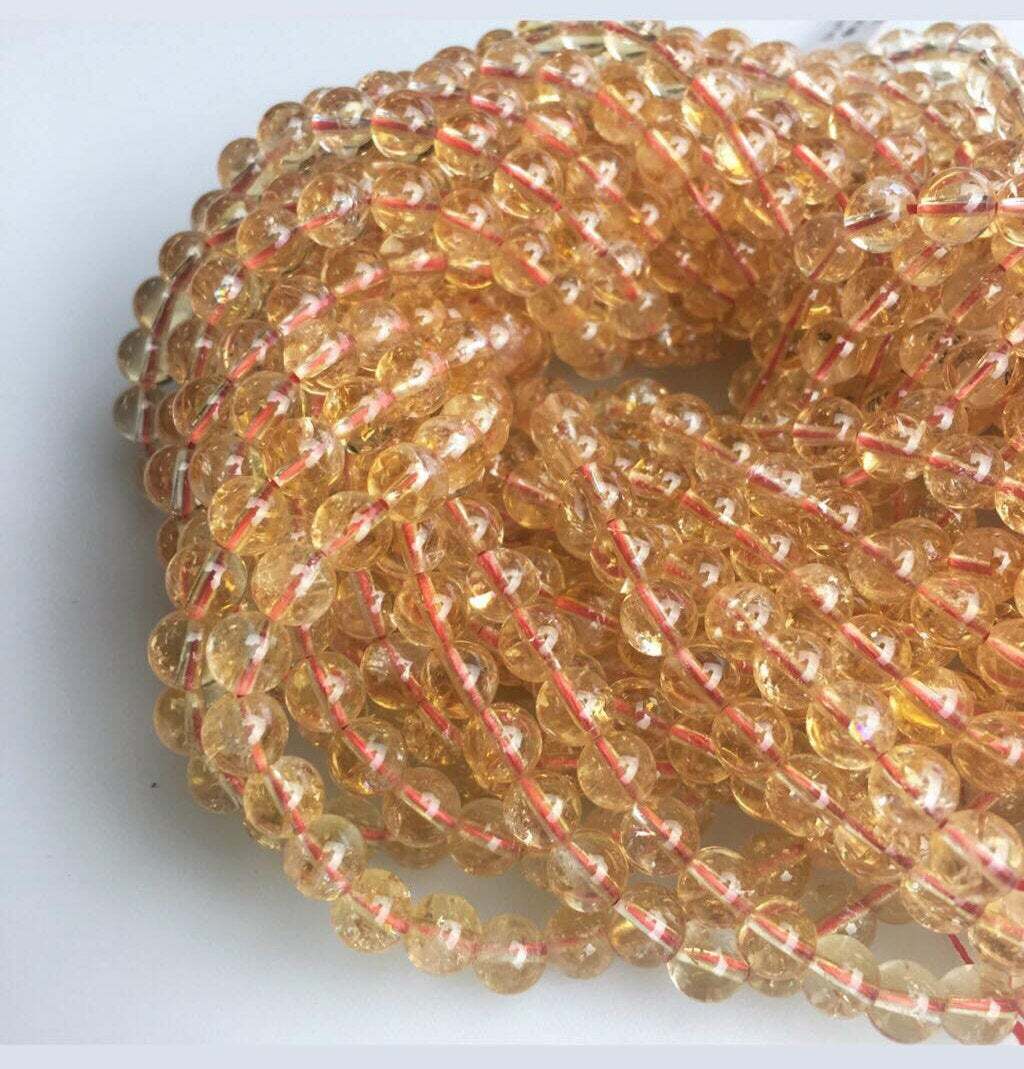 Natural Citrine Smooth Round Beads 4mm 5mm 6mm 7mm 8mm 10mm 12mm 15.5″ Strand