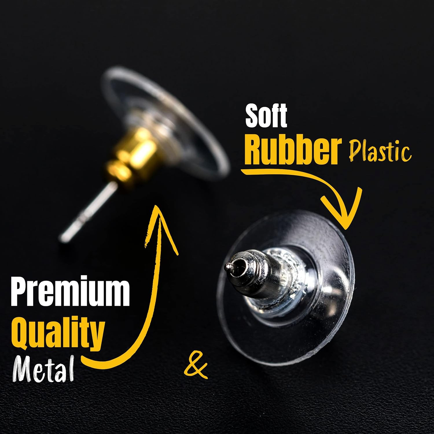 Bullet Clutch Earring Backs – 76 Pcs, Gold & Silver, Rubber Backs for Studs & Pi
