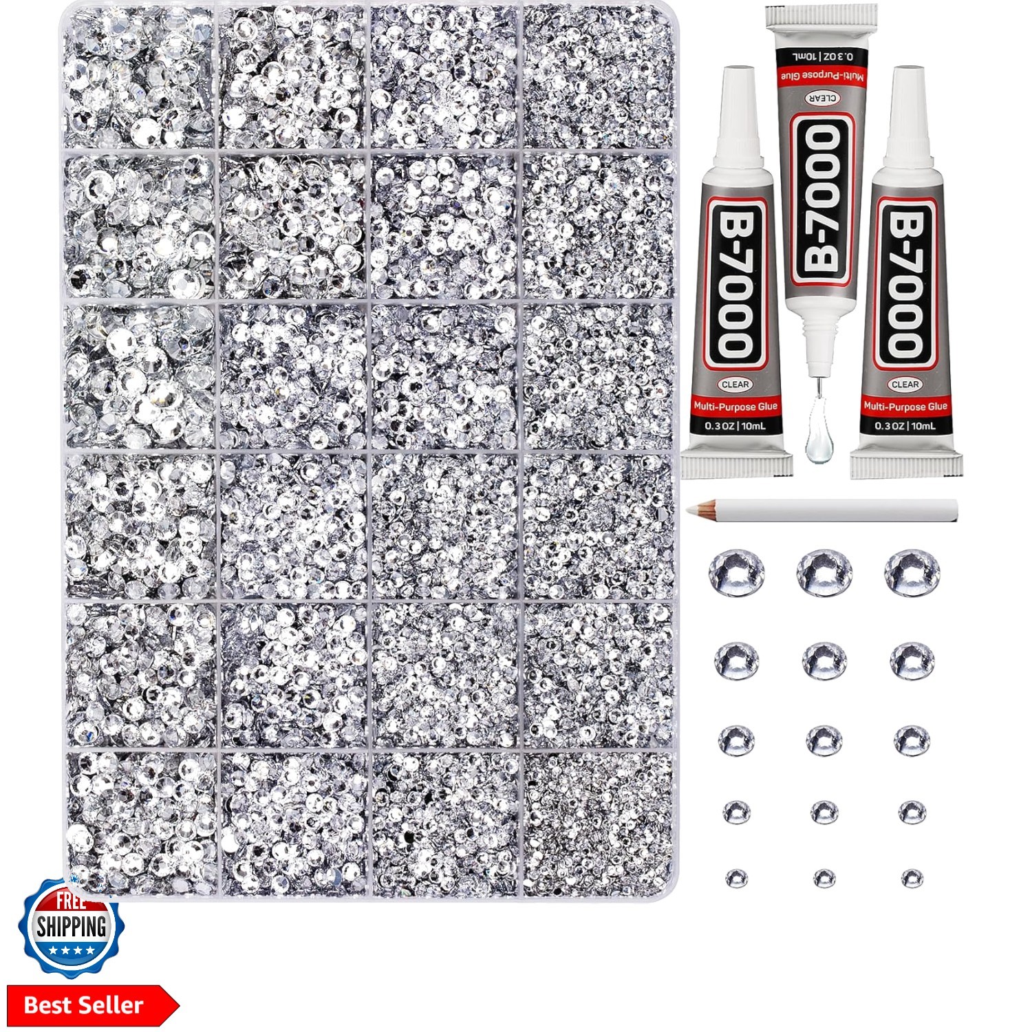 33000Pcs Silver Clear Rhinestones for Bedazzling, Bedazzler Kit with Flatback…