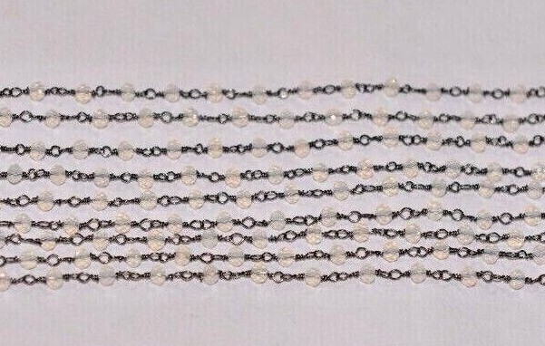 3mm White opal glass beads jewelry making rosary chain, black plated craft chain