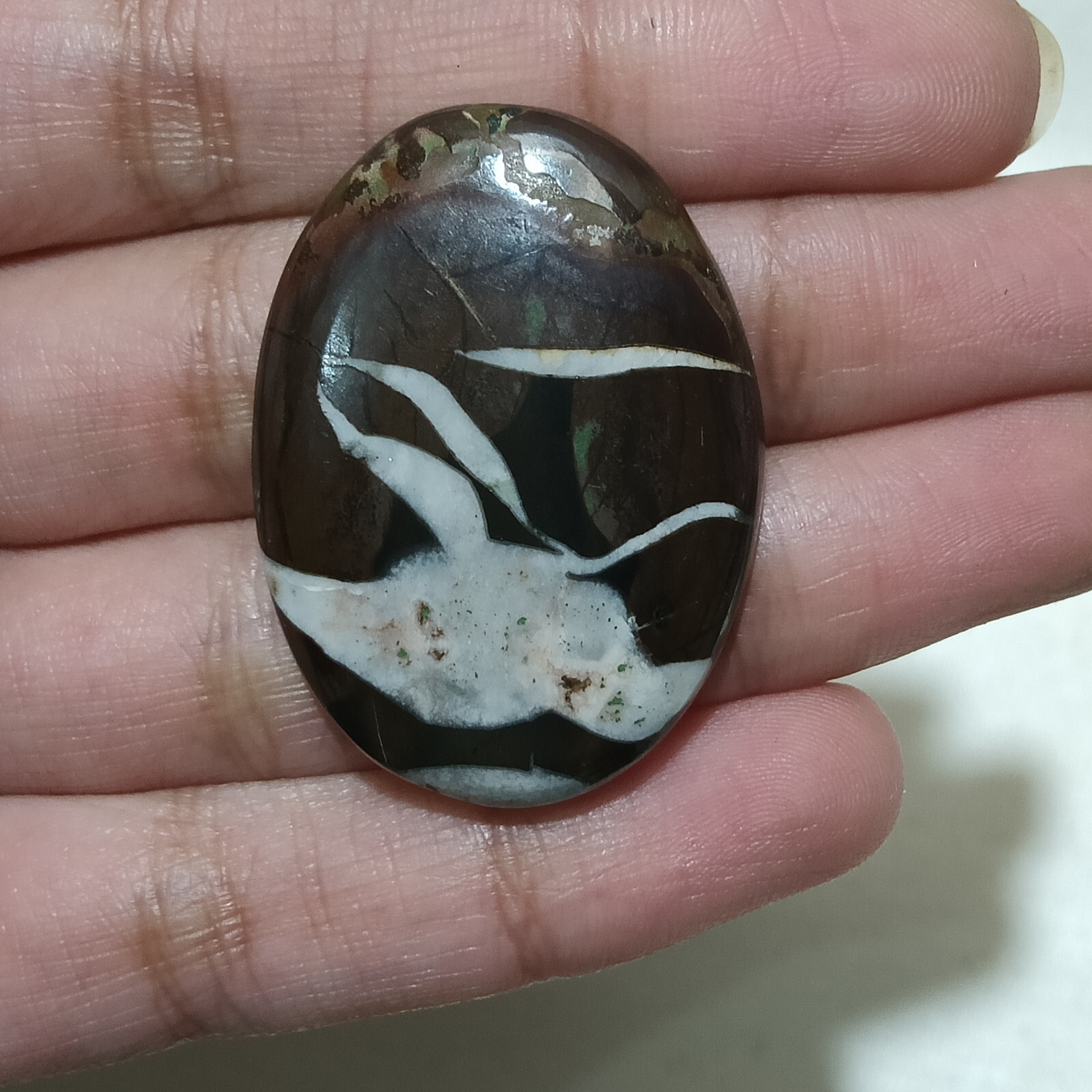 Spider Web Septerian Brown Jasper Gemstone Cabochon Size 36X26X6 MM For Pendant