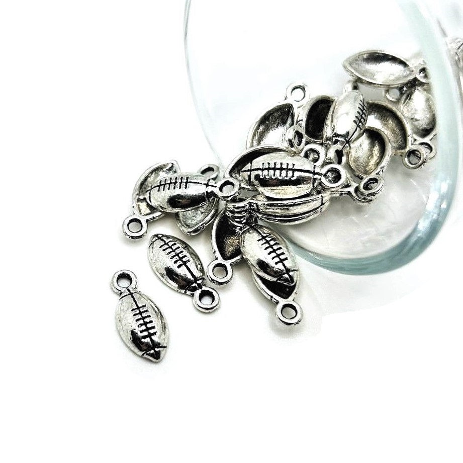 Small Silver Football Charms, 15x7mm – US Seller