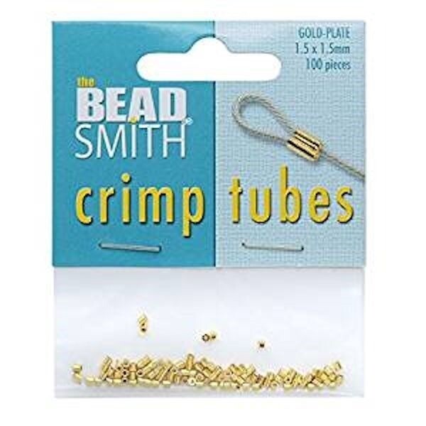 Crimp, 100 Gold Plated 1.5×1.5mm Crimp Tubes Crimping Beads with 0.6mm ID