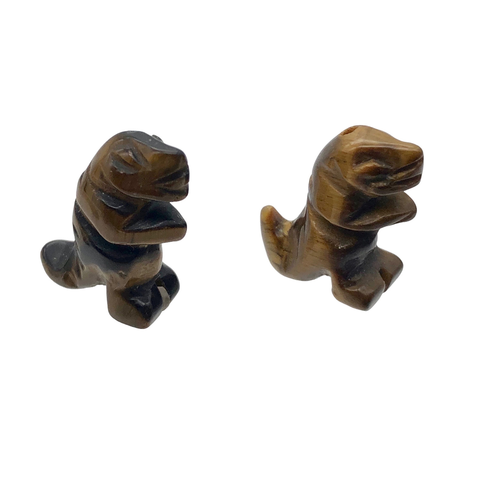 2 Tiger’s Eye Tyrannosaurus Rex Animal Beads | 21x18x7.5mm | Golden