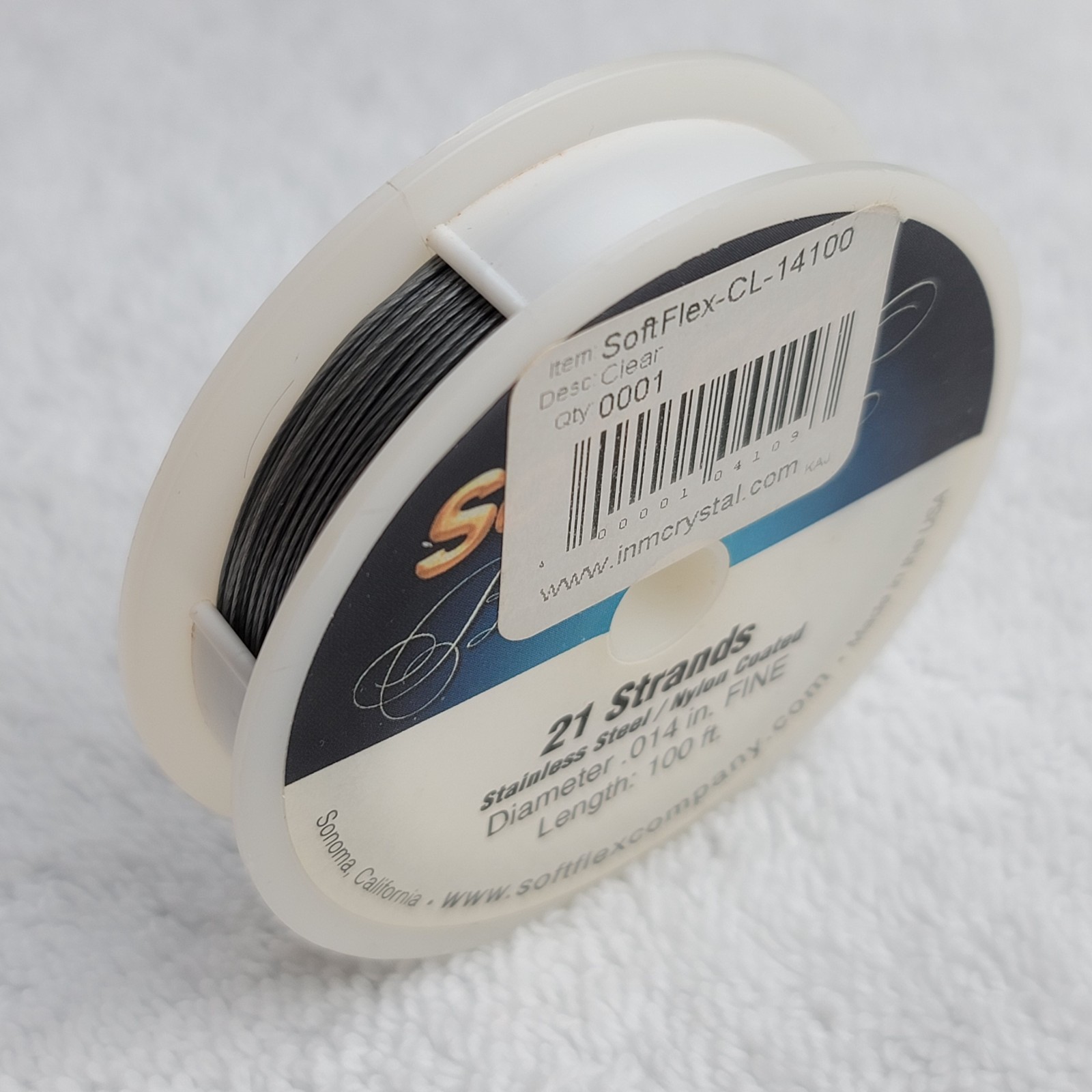 Soft Flex Beading Wire Fine .014 100 ft Spool Satin Silver 21 Strand