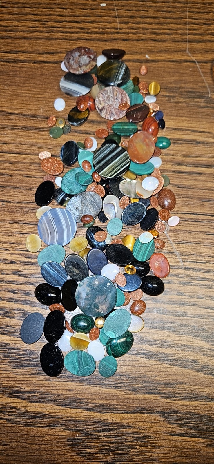 Vintage Lot Of Polished Gem Stones, Honey Tiger’s Eye Cabochons, Ect.