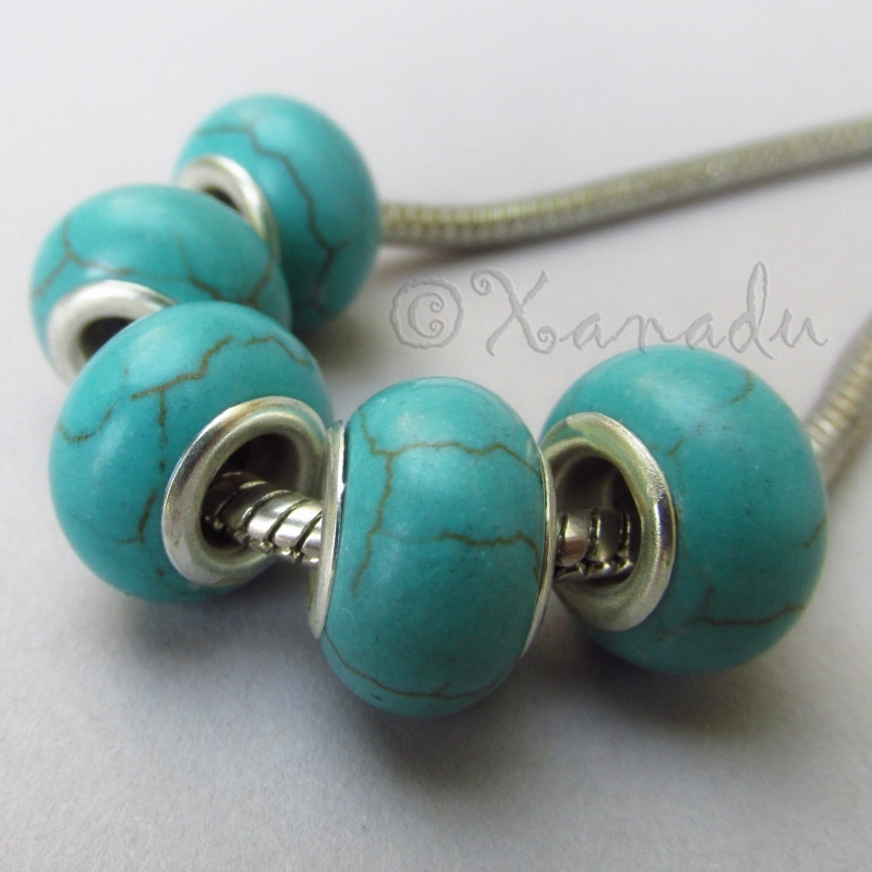 Turquoise Gemstone Wholesale European Large Hole Charm Beads C0078 – 2 Or 5PCs