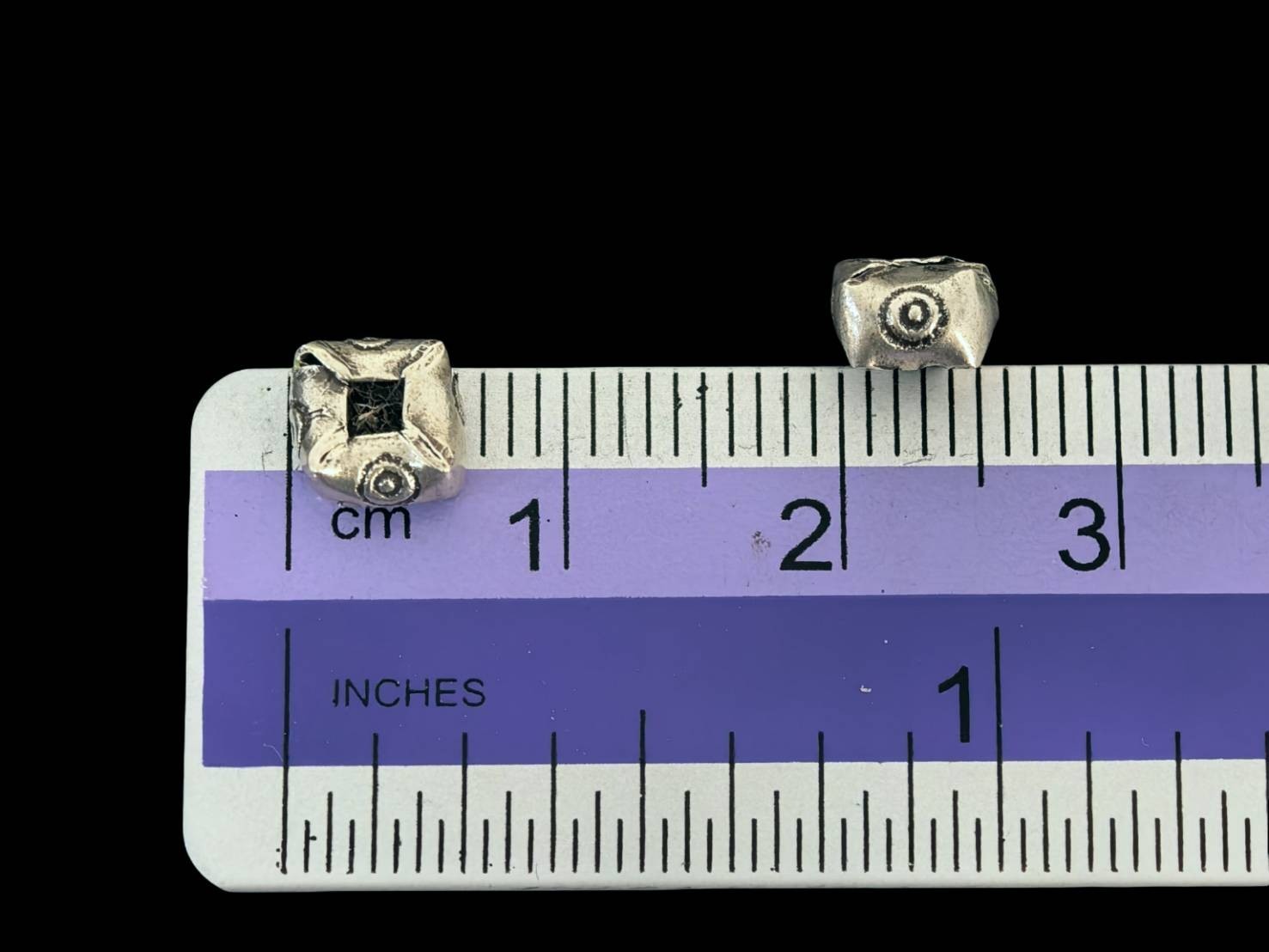 Silver beads Karen hill tribe silver round print 4 facet bead