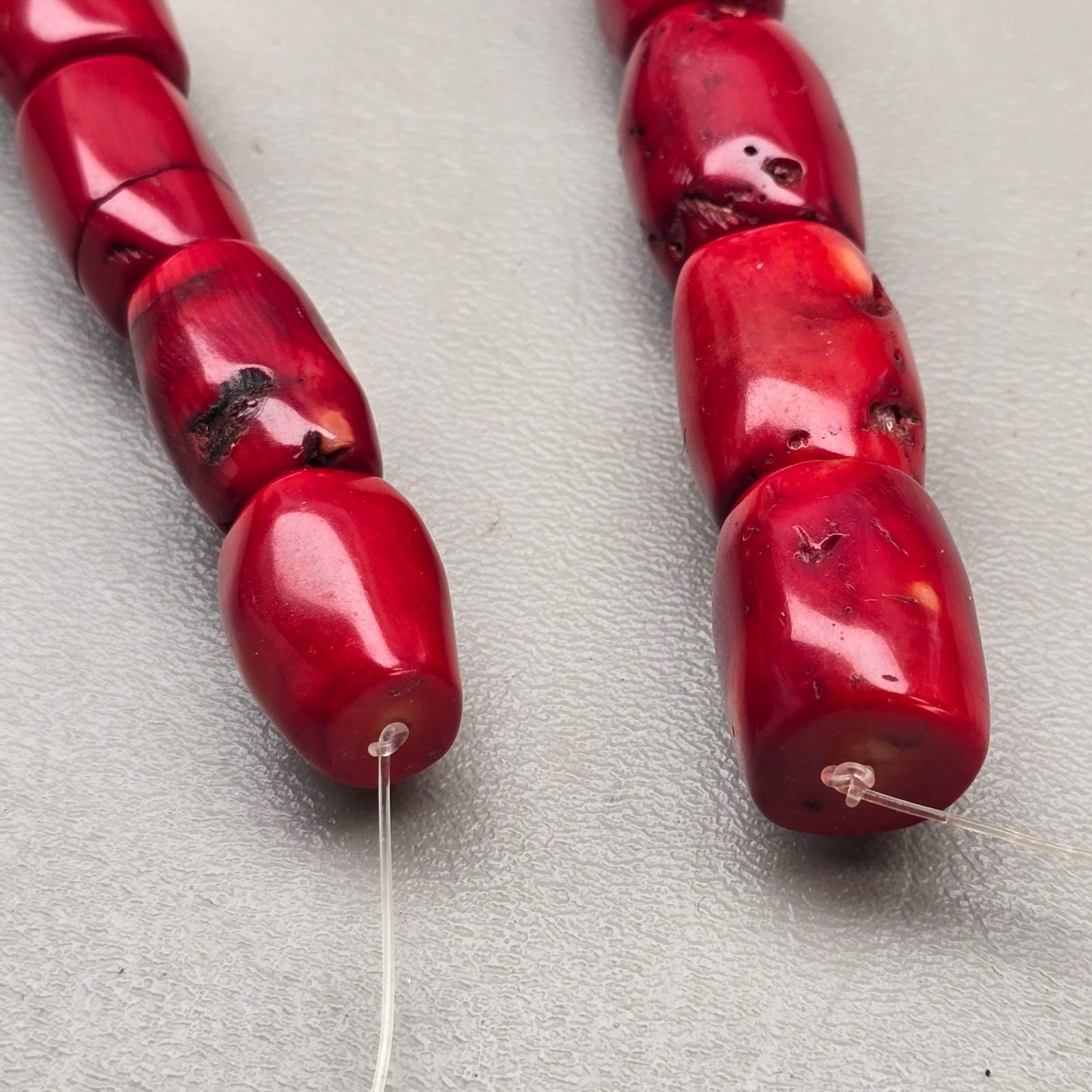 Bamboo Coral Bead Strand Red Dyed 15 Inch Large Barrel Beads 1 Inch Jewelry