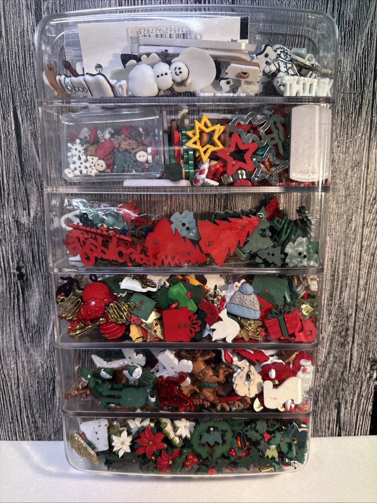 Plastic Case Of Christmas Craft Items- Beads, Charms, Plastic People – Free Ship