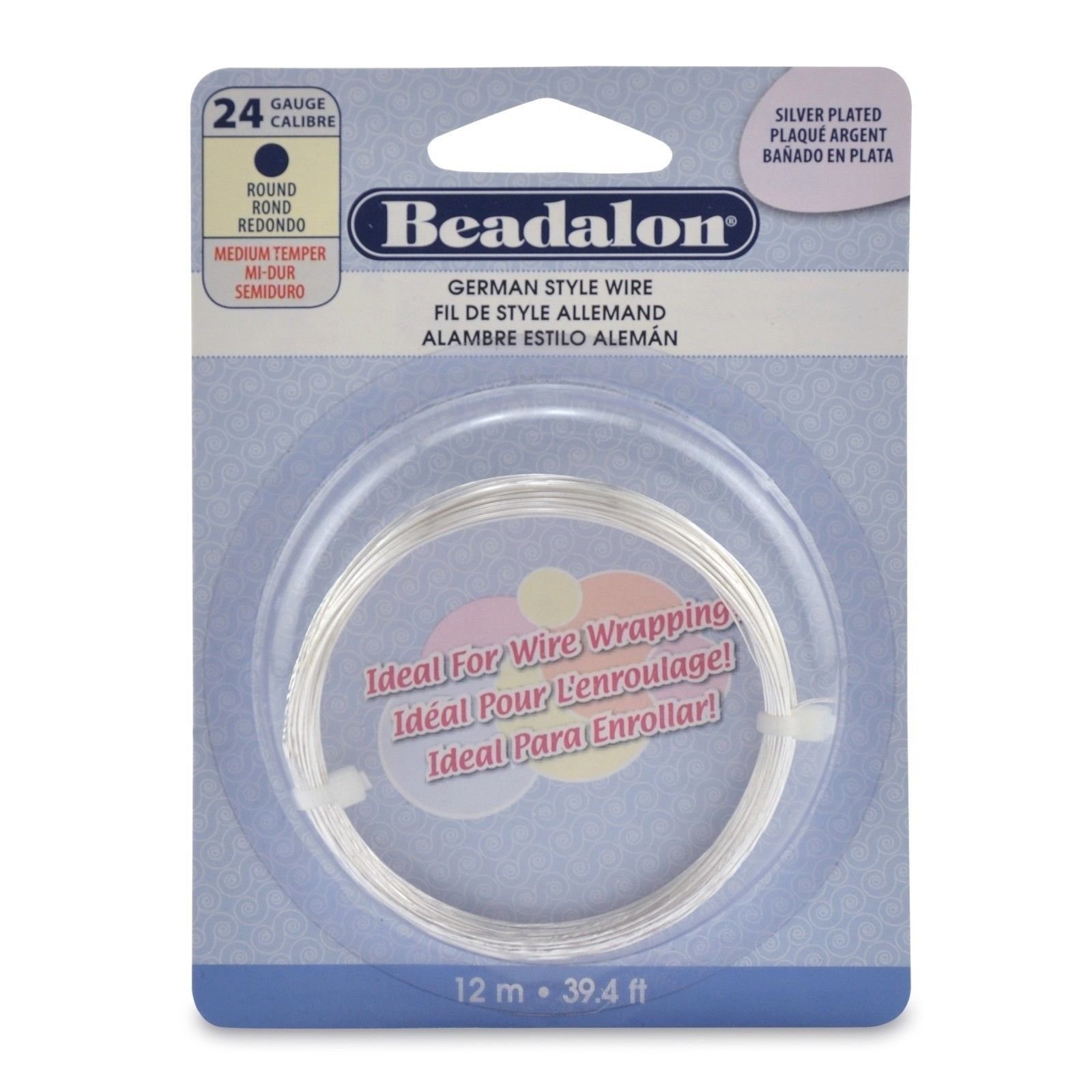 24 Gauge Silver Plate Beadalon Round German Craft Wire (39.4ft Coil)