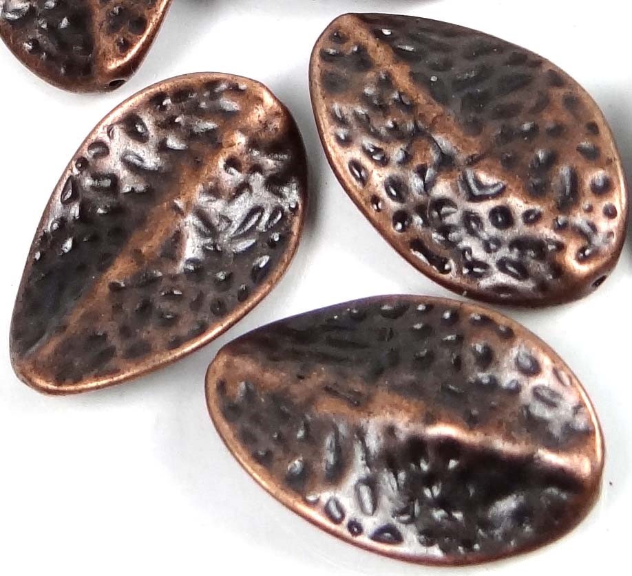 6 Antique Red Copper Pewter Hammered Twist Oval Beads 27x18mm