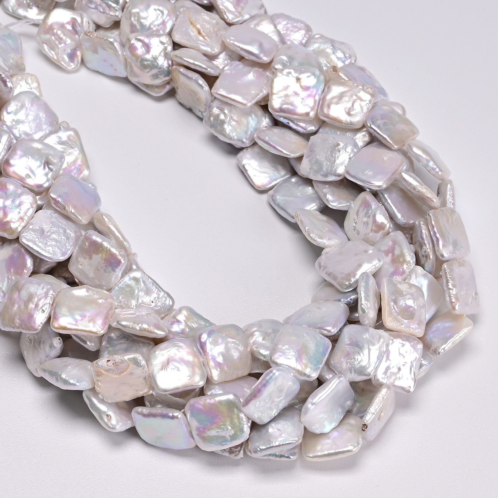 Natural White Fresh Water Pearl Square Shape Beads Size 13-14mm 15.5” Strand