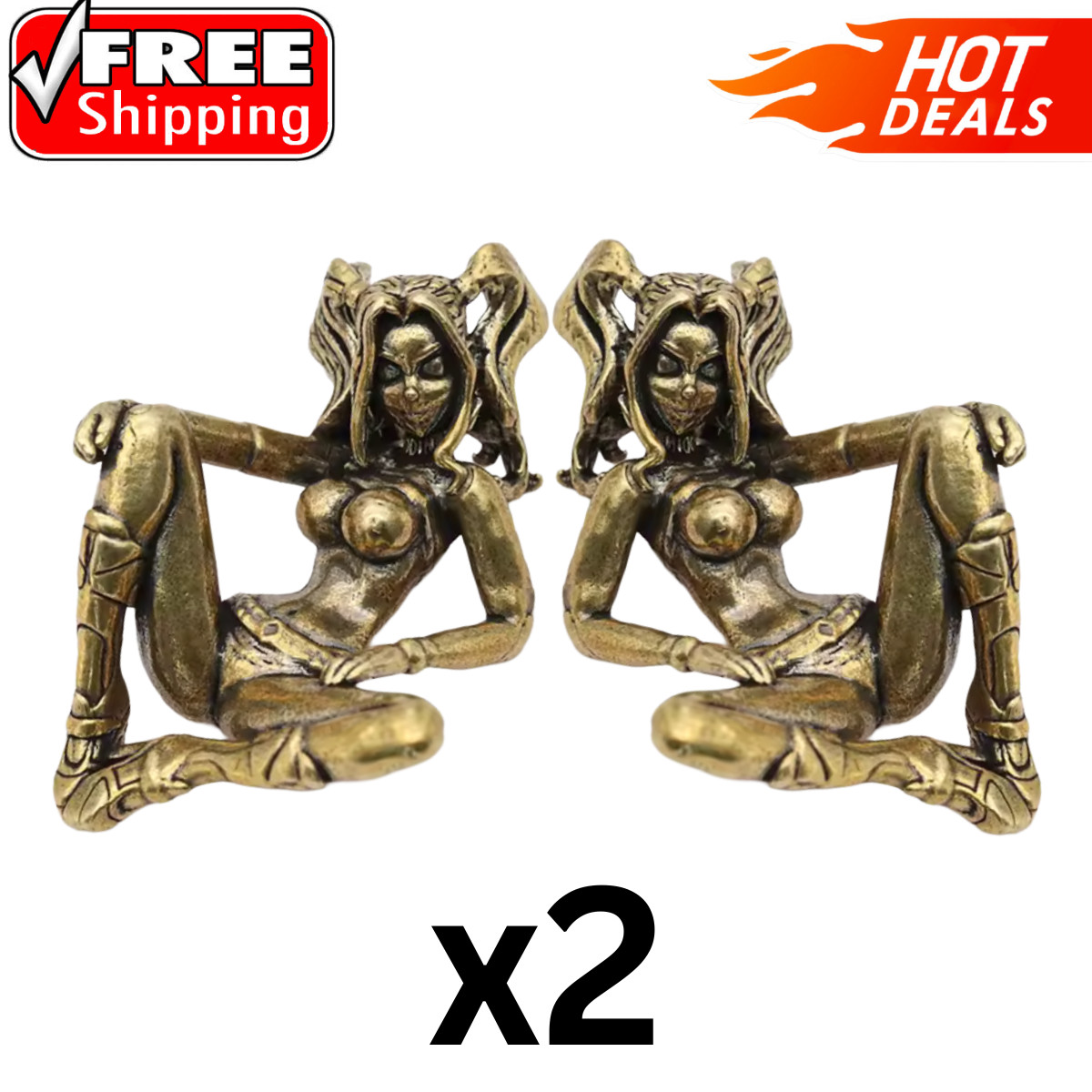 2PCS Vintage Brass Beauty Girl Knife Beads EDC Paracord Lanyard DIY Rope Pendant