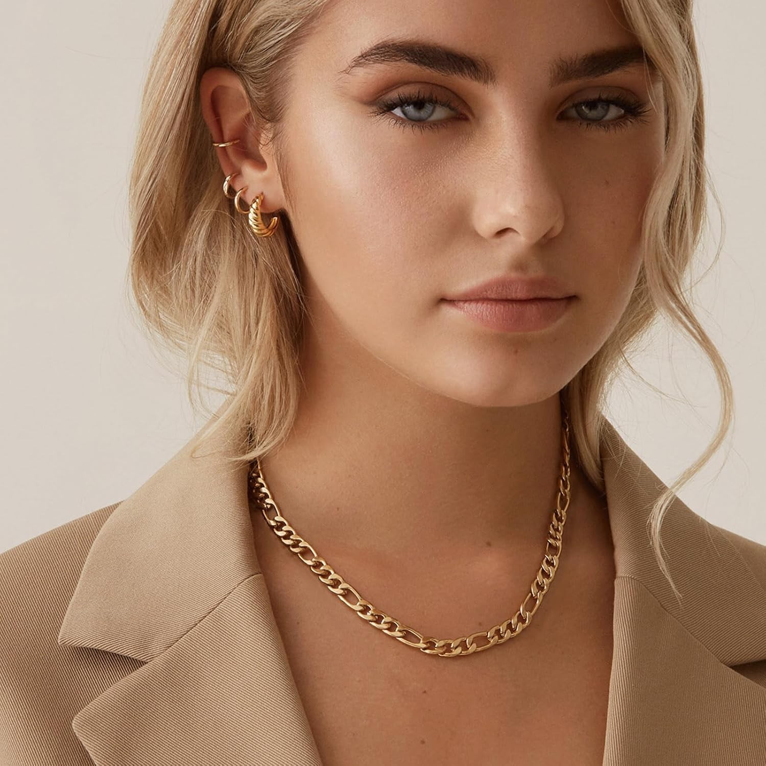 24K Gold Plated Figaro Chain Necklace Stainless Steel Unisex