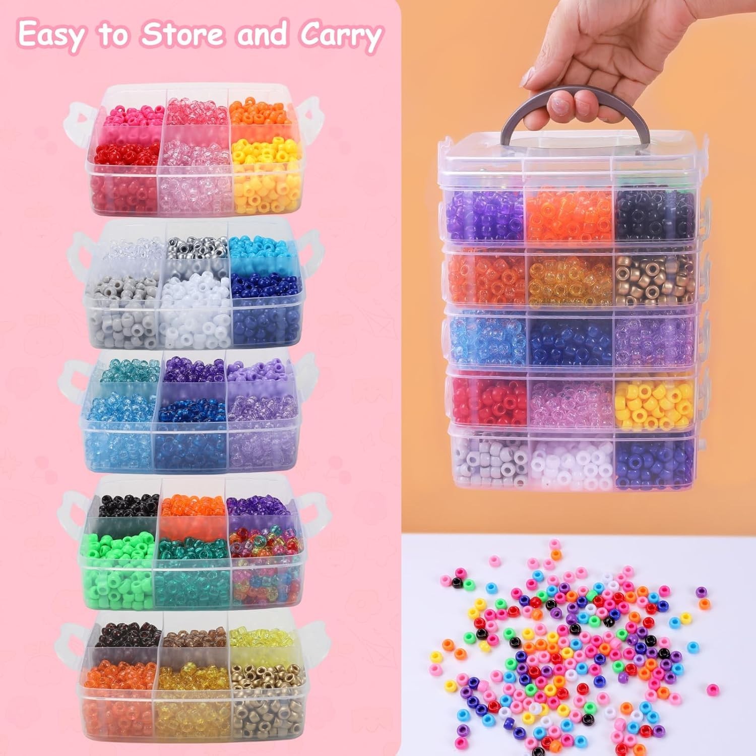 6000 Pcs Pony Beads Bulk, 30 Colors Plastic Bead for Creating Bracelets Craft…