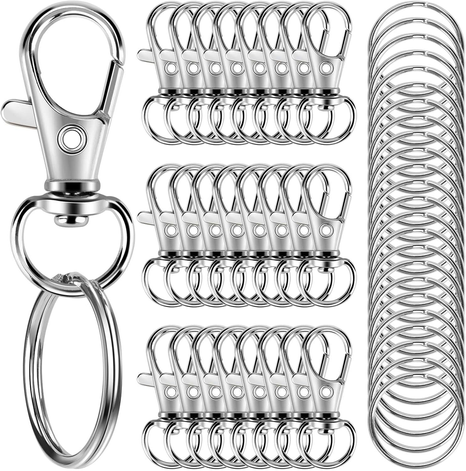 50PCS Metal Lobster Claw Clasp W/ Key Rings 25PCS Keychains Clips Hooks & 25PCS