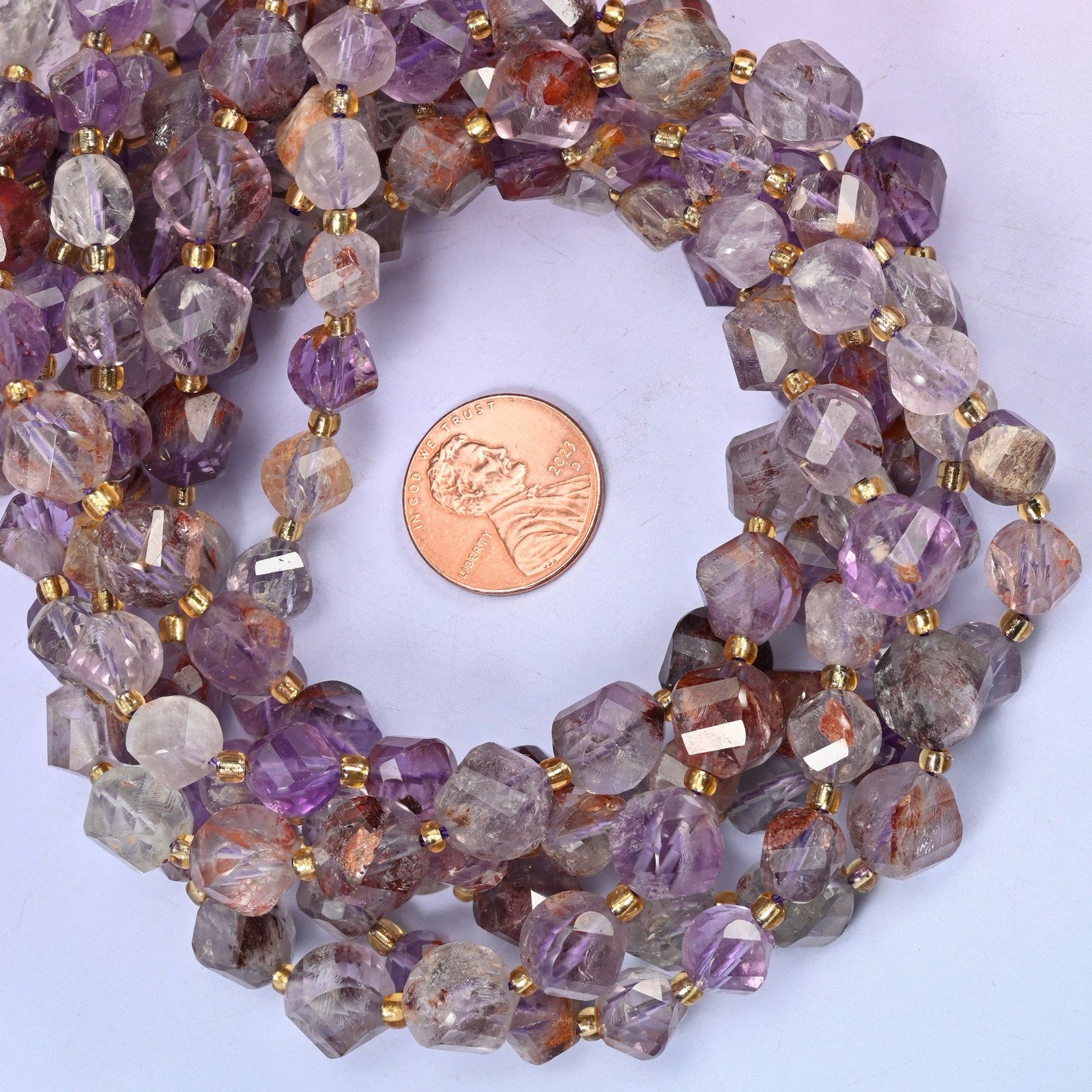 Super 7 Phantom Faceted Spiral Twist Beads: Size 8mm 10mm, Jewelry Making