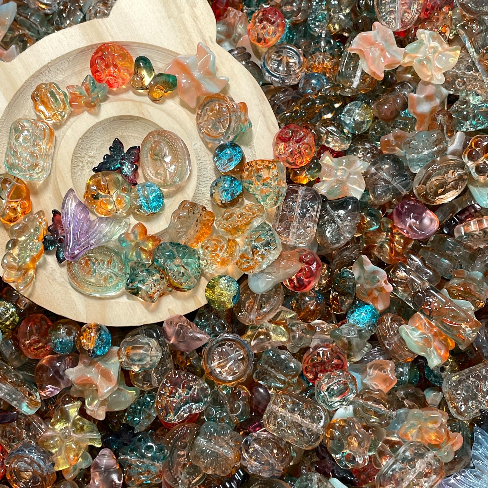 100g Mixed Glass Beads Handmade Fired Iridescent Jewelry Making Craft Supply