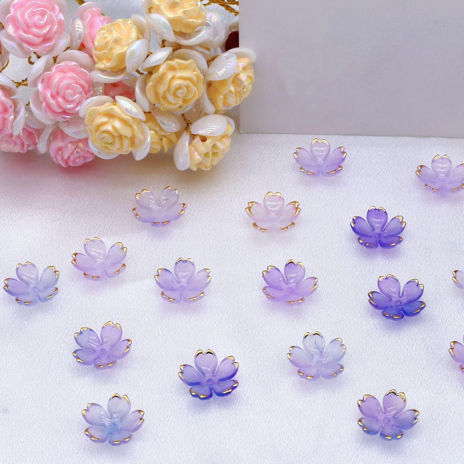 50Pcs Cherry Blossom Acrylic Flower Beads, Mini Floral Spacer Beads for Jewelry
