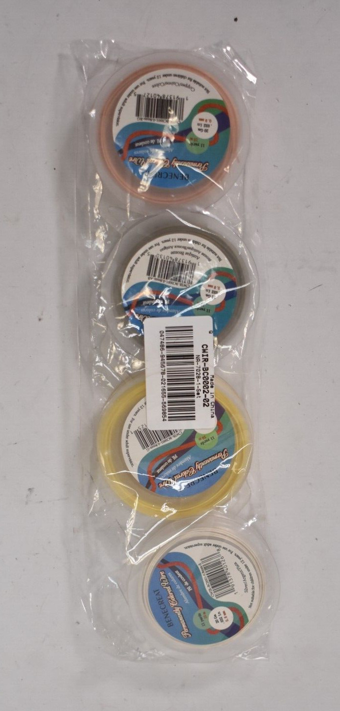 Lot of 4 Benecreat Permanently Colored Wire Spools Assorted 11yds 20 Gauge .032″