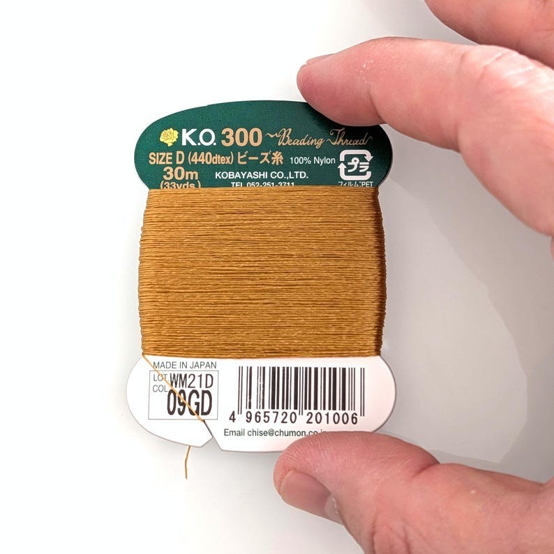 KO Beading Nylon Thread, 33 Yd / 30m Card, Size D 440dtex / 0.15mm Black