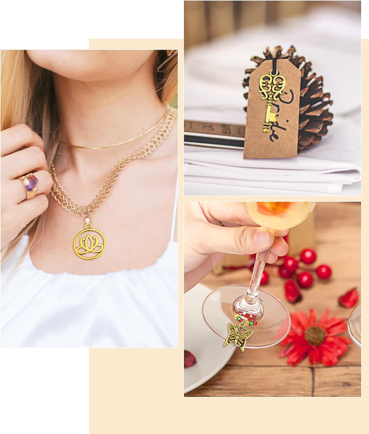 JIALEEY 100Pcs Wholesale Bulk Lots Gold Charm Mixed Tibetan Antique Golden Penda