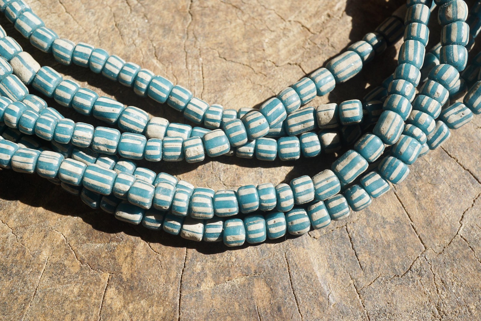 Artisan Made Java Glass Beads: Teal with White Stripes (5-6mm), 2897A378