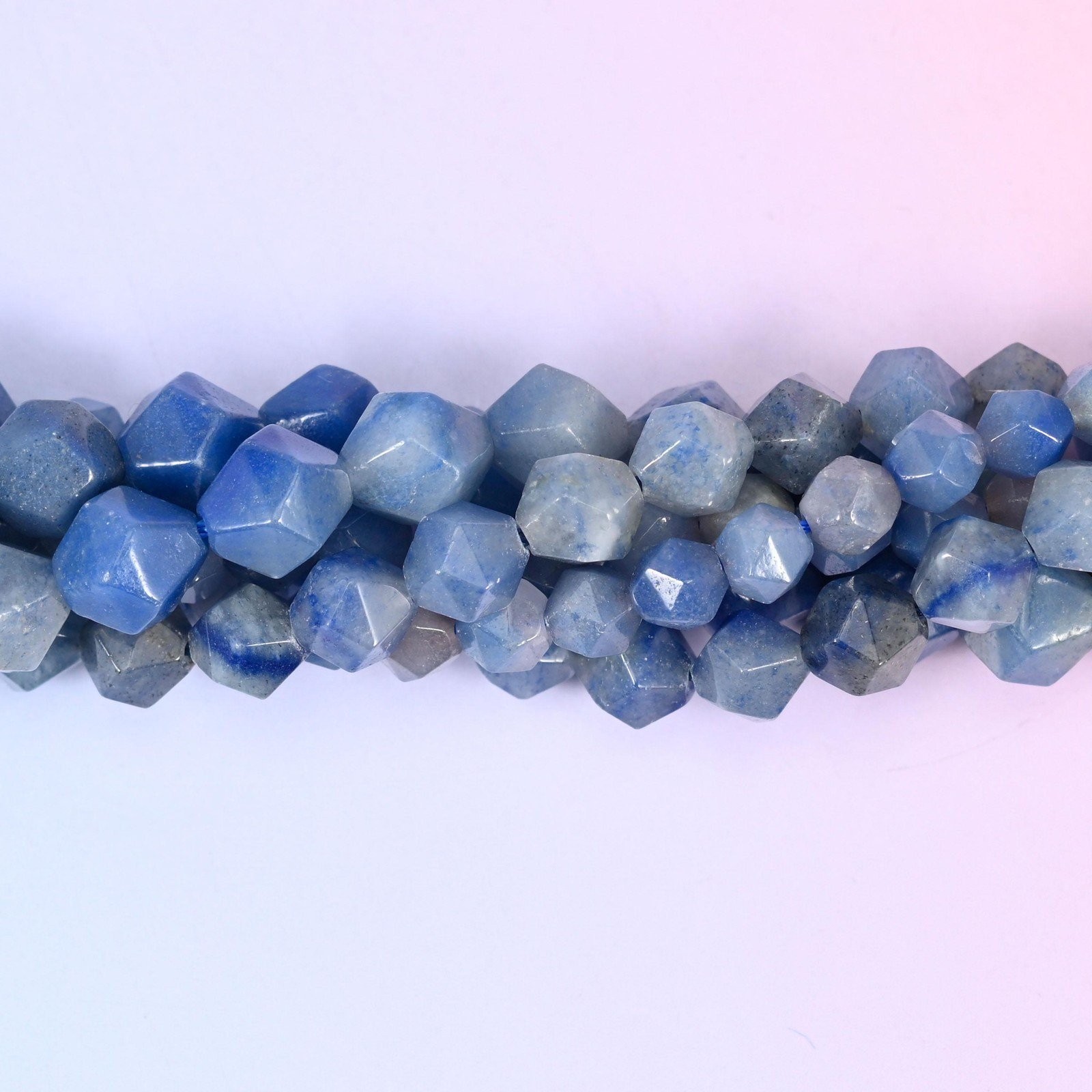 Blue Aventurine Beads: Faceted Diamond Star Cut, 6-10mm, 15.5 inch Strand
