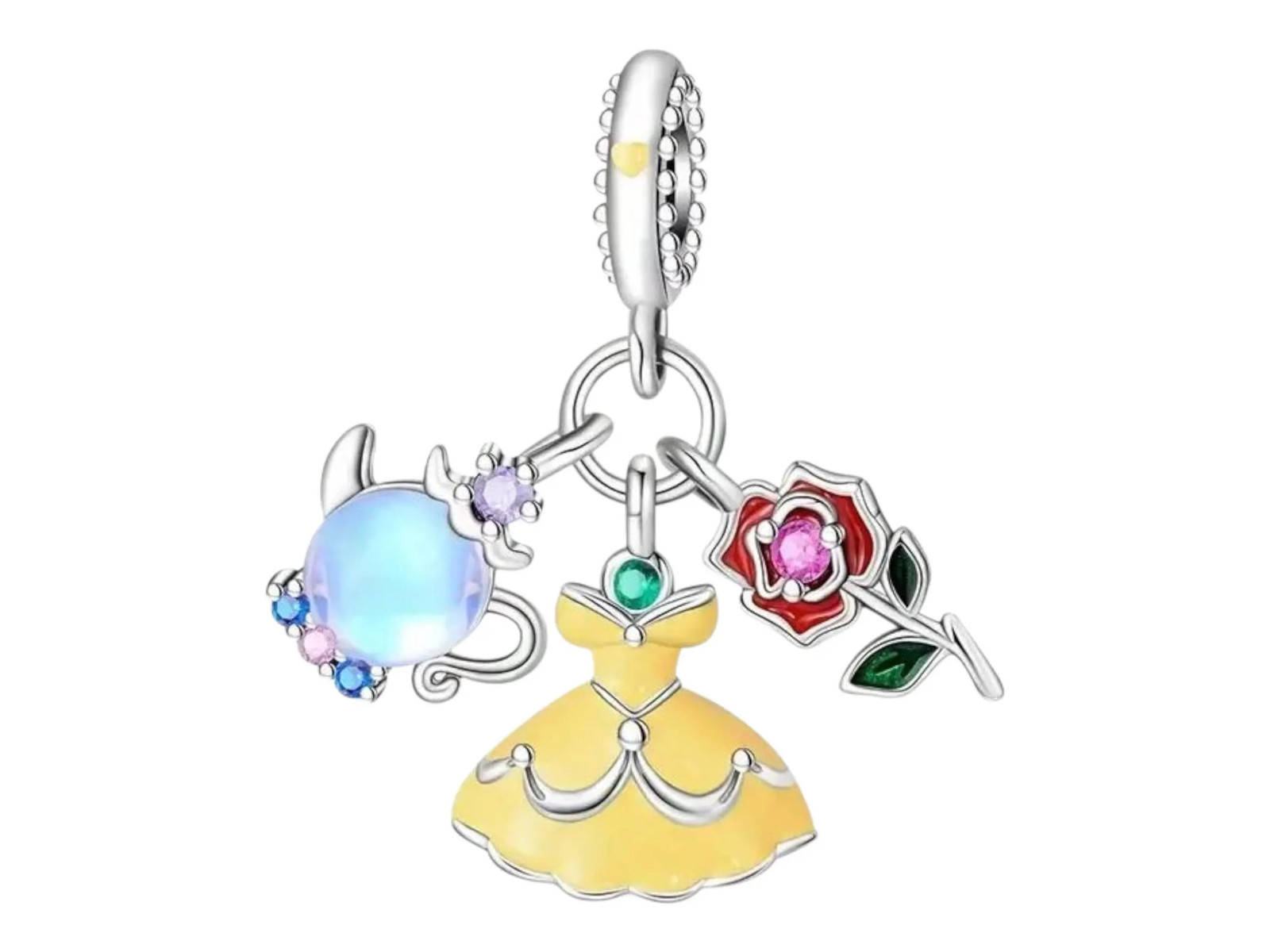 Beauty and the Beast Sterling Silver Charm, Enchanted Rose, Belle Dress