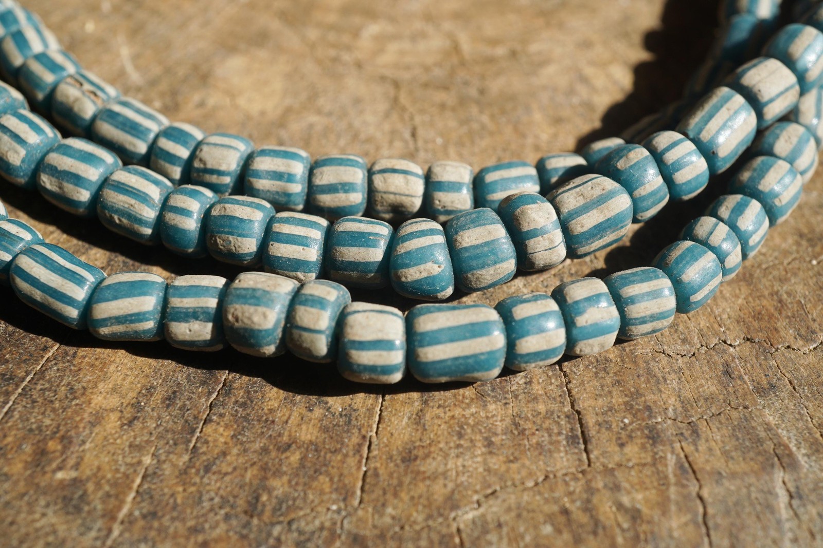 Artisan Made Java Glass Beads: Teal with White Stripes (5-6mm), 2897A378