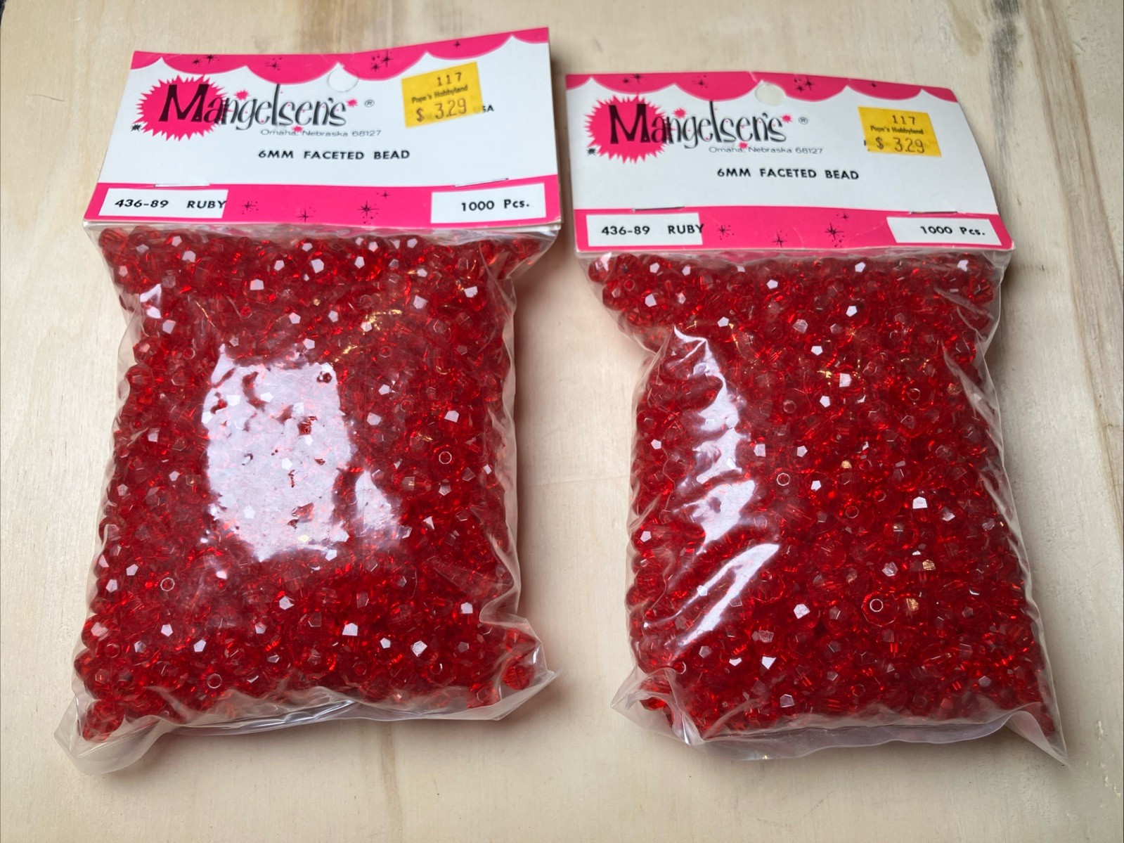 Mangelsen’s 6mm Faceted Beads 436-89 Ruby Color Arts Crafts Lot of 2000 VTG