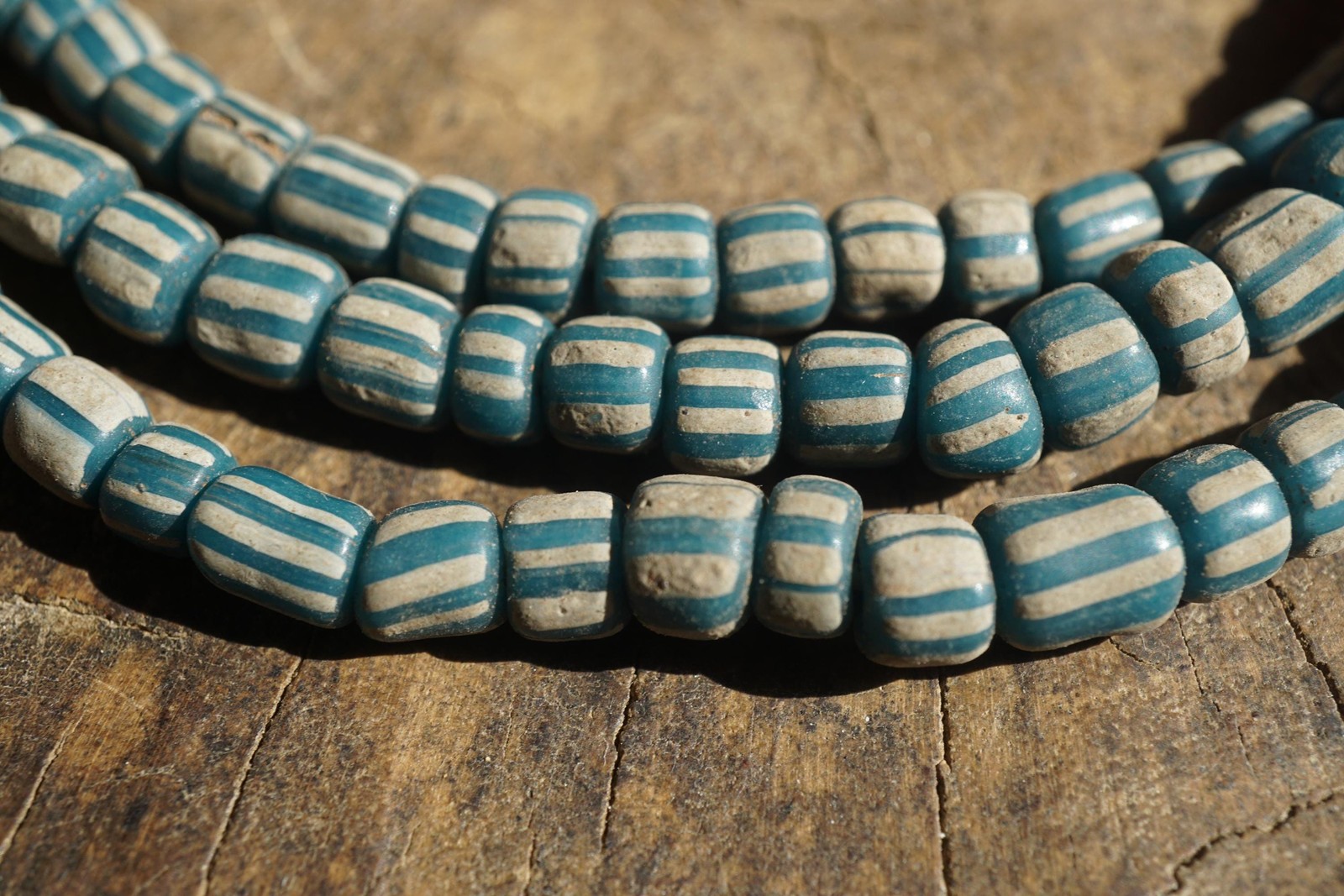 Artisan Made Java Glass Beads: Teal with White Stripes (5-6mm), 2897A378